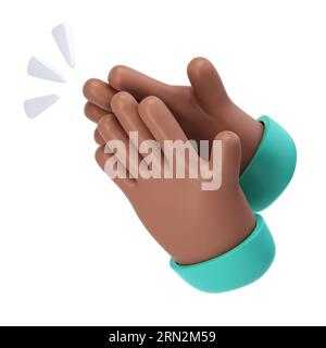 3D Clapping Hands applauding dark skin icon isolated with clipping path ...