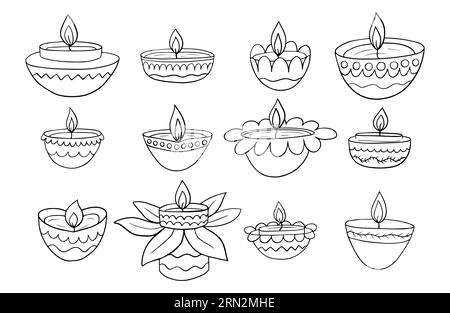 Diya linear icon. Thin line illustration. Islamic oil lamp. Diwali.  Festival of lights. Burning bowl oil lamp. Contour symbol. Vector isolated  outline drawing. Editable stroke 10435660 Vector Art at Vecteezy