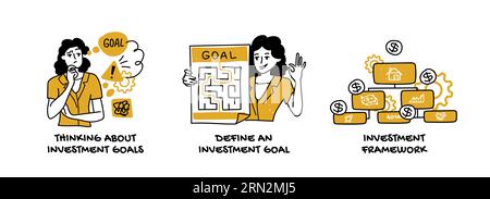 Investment goals, strategy and portfolio diversification concept. Finance and business illustration Stock Vector