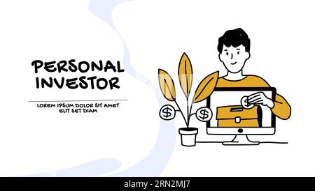 Vector of a young man investing in a new idea, start up Stock Vector