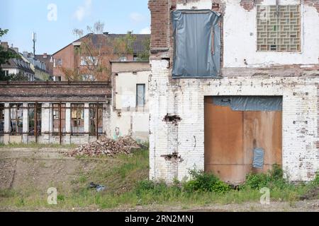 Remains of old industrial halls on the site of the former Clouth Werke und Seekabel AG in Cologne-Nippes. Stock Photo