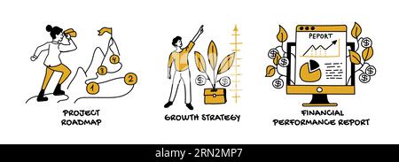 Investment, analysis, planning and trader strategy concept.Business illustration Stock Vector