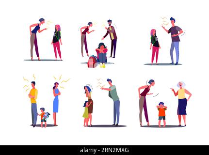 Set of angry people having conflict with wife, husband and child Stock Vector