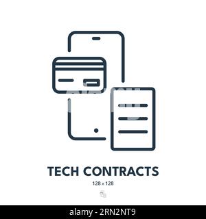 Tech Contracts Icon. Technology, Agreement, Deal. Editable Stroke. Simple Vector Icon Stock Vector