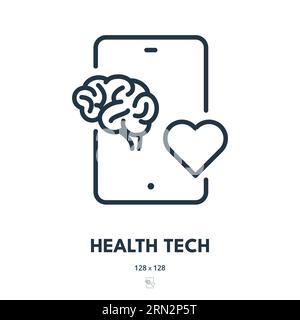Health Tech Icon. Technology, Healthcare, Medical. Editable Stroke. Simple Vector Icon Stock Vector