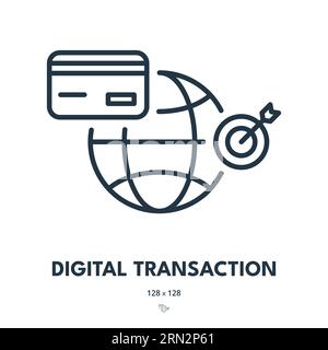 Digital Transaction Icon. Payment, Transfer, Purchase. Editable Stroke. Simple Vector Icon Stock Vector