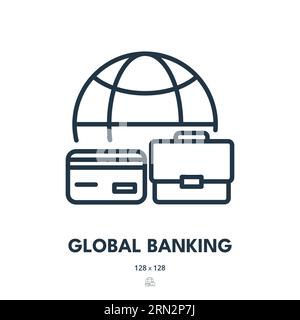 Global Banking Icon. International, Bank, World. Editable Stroke. Simple Vector Icon Stock Vector