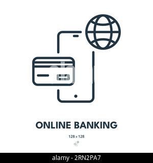 Online Banking Icon. Bank, Digital, Wallet. Editable Stroke. Simple Vector Icon Stock Vector