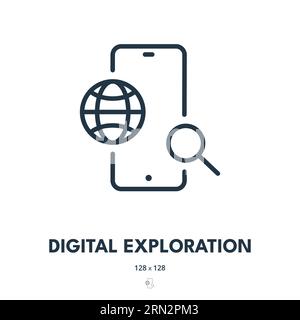 Digital Exploration Icon. Internet, Network, Explore. Editable Stroke. Simple Vector Icon Stock Vector