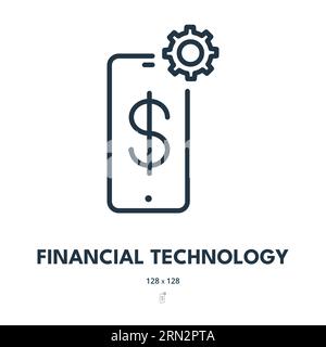 Financial Technology Icon. Fintech, Tech, Innovation. Editable Stroke. Simple Vector Icon Stock Vector
