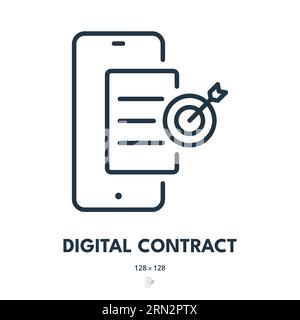 Digital Contract Icon. Agreement, Signature, Document. Editable Stroke. Simple Vector Icon Stock Vector