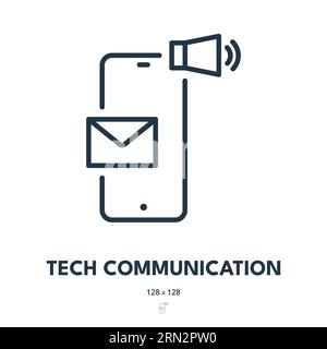 Tech Communication Icon. Technology, Network, Global. Editable Stroke. Simple Vector Icon Stock Vector