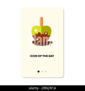 Sweet apple in chocolate on stick flat vector icon Stock Vector