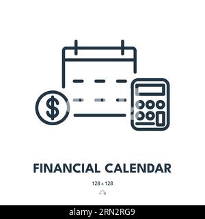 Financial Calendar Icon. Planning, Finance, Calculator. Editable Stroke. Simple Vector Icon Stock Vector