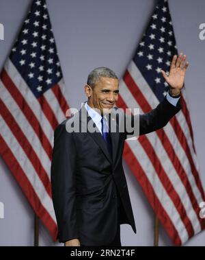 (150323) -- WASHINGTON D.C., March 23, 2015 -- U.S. President Barack Obama greets audiences during the 2015 SelectUSA Investment Summit in Washington D.C., capital of the United States, March 23, 2015.U.S. President Barack Obama on Monday announced a series of new measures to lure more foreign investment and bolster economic recovery. ) U.S.-WASHINGTON D.C.-SELECTUSA-INVESTMENT SUMMIT BaoxDandan PUBLICATIONxNOTxINxCHN   Washington D C March 23 2015 U S President Barack Obama greets audiences during The 2015  Investment Summit in Washington D C Capital of The United States March 23 2015 U S Pre Stock Photo