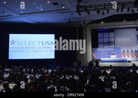 (150323) -- WASHINGTON D.C., March 23, 2015 -- U.S. President Barack Obama speaks during the 2015 SelectUSA Investment Summit in Washington D.C., capital of the United States, March 23, 2015. U.S. President Barack Obama on Monday announced a series of new measures to lure more foreign investment and bolster economic recovery. ) U.S.-WASHINGTON D.C.-SELECTUSA-INVESTMENT SUMMIT BaoxDandan PUBLICATIONxNOTxINxCHN   Washington D C March 23 2015 U S President Barack Obama Speaks during The 2015  Investment Summit in Washington D C Capital of The United States March 23 2015 U S President Barack Obama Stock Photo