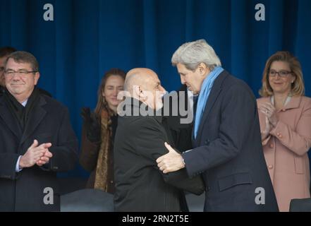 (150323) -- WASHINGTON D.C., March 23, 2015 -- U.S. Defense Secretary Ashton Carter (L), Afghan President Ashraf Ghani (C) and U.S. Secretary of State John Kerry attend an event to thank service members and veterans who have served in Afghanistan, in Pentagon, Washington D.C., the United States, March 23, 2015. ) U.S.-WASHINGTON D.C.-AFGHAN PRESIDENT-VISIT PatsyxLynch PUBLICATIONxNOTxINxCHN   Washington D C March 23 2015 U S Defense Secretary Ashton Carter l Afghan President Ashraf Ghani C and U S Secretary of State John Kerry attend to Event to Thank Service Members and Veterans Who have serv Stock Photo