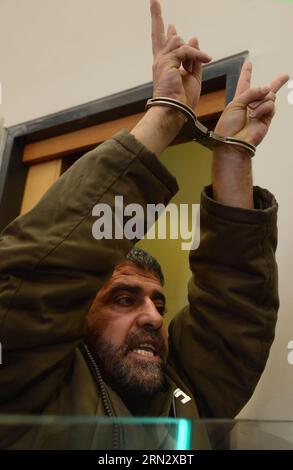 (150327) -- NAZARETH (ISRAEL), March 27, 2015 -- Sedki al-Maket reacts at the Nazareth District court in Nazareth, northern Israel, on March 27, 2015. Sedki al-Maket, a Druze from Israeli-held Golan Heights was indicted by an Israeli district court for spying for the Syrian government, Israel s Security Service, the Shin Bet, said in a statement on Friday. () ISRAEL-NAZARETH-GOLAN DRUZE-SYRIAN ESPIONAGE-INDICTMENT Xinhua/JINI/GilxEliyahu PUBLICATIONxNOTxINxCHN   Nazareth Israel March 27 2015  Al maket reacts AT The Nazareth District Court in Nazareth Northern Israel ON March 27 2015  Al maket Stock Photo