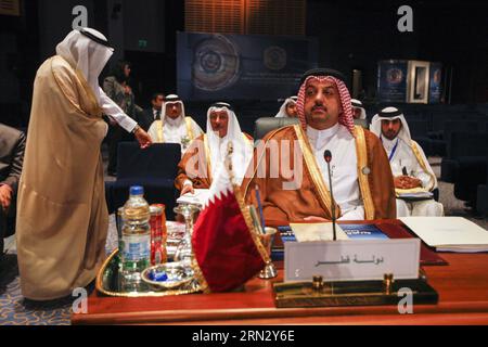 (150329) -- SHARM EL-SHEIKH, March 29, 2015 -- Qatari Foreign Minister Khalid bin Mohammad Al Attiyah (front) attends the closing session of the Arab League Summit in Sharm el-Sheikh, Egypt, on March 29, 2015. Egyptian President Abdel Fattah al-Sisi on Sunday said Arab League member states have agreed on the formation of an Arab military force to counter growing security threats. ) (zhf) EGYPT-SHARM EL-SHEIKH-ARAB LEAGUE SUMMIT-UNIFIED FORCE CuixXinyu PUBLICATIONxNOTxINxCHN   Sharm El Sheikh March 29 2015 Qatari Foreign Ministers Khalid am Mohammad Al Attiyah Front Attends The CLOSING Session Stock Photo