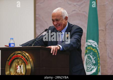 (150329) -- SHARM EL-SHEIKH, March 29, 2015 -- Secretary-general of the League of Arab States Nabil Elaraby speaks during a press conference after the closing session of the Arab League Summit in Sharm el-Sheikh, Egypt, on March 29, 2015. Arab League (AL) member states called Sunday for immediate withdrawal of Houthi rebels from the Yemeni capital Sanaa.) (zhf) EGYPT-SHARM EL-SHEIKH-ARAB LEAGUE SUMMIT-YEMEN CuixXinyu PUBLICATIONxNOTxINxCHN   Sharm El Sheikh March 29 2015 Secretary General of The League of Arab States Nabil  Speaks during a Press Conference After The CLOSING Session of The Arab Stock Photo