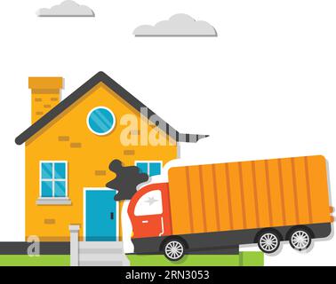 Cargo Truck is Being hit to Home Concept Vector Color Icon Design, Natural disaster Symbol, Environmental Conservation Sign, Act of God Stock Illustra Stock Vector