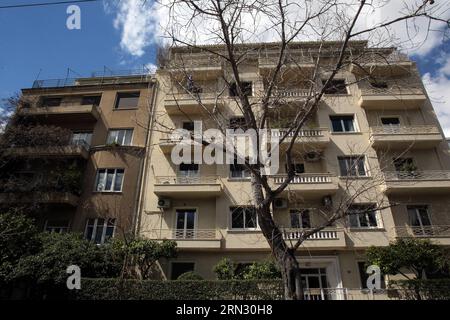 (150331) -- ATHENS, March 31, 2015 -- A typical residence building is seen in central Athens, Greece, on March 31, 2015. Debt-laden Greece inaugurated in May 2013 the procedure to obtain residence permits, which can be renewed every five years, for third-country citizens who own real estate projects with a value surpassing 250,000 euros (about 268,420 U.S. dollars). Investors can explore opportunities in this real estate for visa program, despite the country s financial challenges of recent months and other obstacles. ) GREECE-ATHENS-REAL ESTATE FOR VISA-PROGRAM MariosxLolos PUBLICATIONxNOTxIN Stock Photo