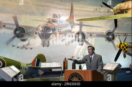 (150331) -- WASHINGTON D.C., March 31, 2015 -- President and CEO of Commemorative Air Force Stephan Brown speaks during the press briefing of Arsenal of Democracy: World War II Victory Capitol Flyover at National Air and Space Museum in Washington D.C., capital of the United States, March 31, 2015. The United States will commemorate the 70th anniversary of the World War II victory with diverse arrays of U.S. World War II aircraft being flown over Washington D.C. on May 8, event organizers said Tuesday. ) U.S.-WASHINGTON D.C.-CAPITOL FLYOVER-PRESS BRIEFING BaoxDandan PUBLICATIONxNOTxINxCHN   Wa Stock Photo