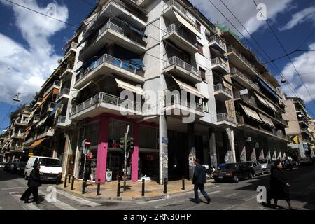 (150331) -- ATHENS, March 31, 2015 -- A typical residence building is seen in central Athens, Greece, on March 31, 2015. Debt-laden Greece inaugurated in May 2013 the procedure to obtain residence permits, which can be renewed every five years, for third-country citizens who own real estate projects with a value surpassing 250,000 euros (about 268,420 U.S. dollars). Investors can explore opportunities in this real estate for visa program, despite the country s financial challenges of recent months and other obstacles. ) GREECE-ATHENS-REAL ESTATE FOR VISA-PROGRAM MariosxLolos PUBLICATIONxNOTxIN Stock Photo