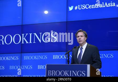 U.S. Deputy Secretary of State Antony Blinken speaks at the Brookings Institution in Washington D.C., capital of the United States, March 31, 2015. The United States supports China s efforts to develop infrastructure in Central Asia and sees them as complementary to Washington s engagement in the region, Antony Blinken said on Tuesday.  lyi U.S.-WASHINGTON D.C.-POLICY-CENTRAL ASIA YinxBogu PUBLICATIONxNOTxINxCHN Stock Photo