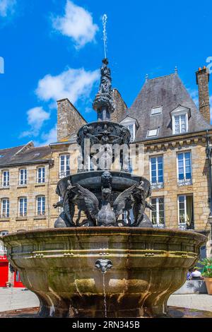 France, Cotes-d'Armor, Guingamp, 15th century Plomée Fountain on the Centre Square in the heart of the city Stock Photo