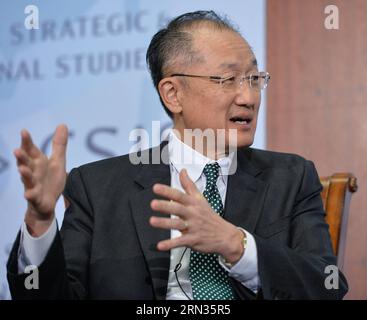 (150407) -- WASHINGTON D.C., April 7, 2015 -- World Bank President Jim Yong Kim gives a public address at the Center for Strategic and International Studies (CSIS) in Washington D.C., capital of the United States, April 7, 2015. World Bank welcomes the new development banks, such as China-proposed Asian Infrastructure Investment Bank (AIIB) and the New Development Bank established by the BRICS countries, and is ready to share experience with them, World Bank President Jim Yong Kim said on Tuesday. ) U.S.-WASHINGTON D.C.-CSIS-WORLD BANK-PRESIDENT BaoxDandan PUBLICATIONxNOTxINxCHN   Washington D Stock Photo