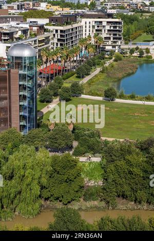 France, Herault, Montpellier, Port Marianne district, apartment buildings around the Bassin Jacques Coeur Stock Photo