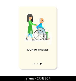 Nurse helping senior person move flat vector icon Stock Vector