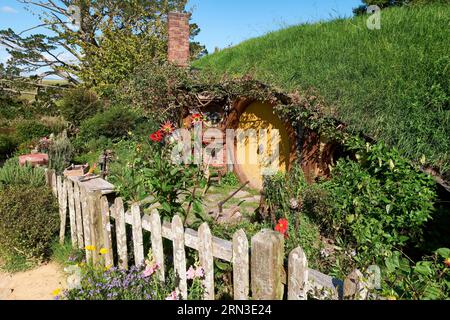 New Zealand, North Island, Matamata, Hobbitebourg, the Hobbit village built for the Lord of the Rings films by Peter Jackson, home of Rosie and Sam Gamegie Stock Photo