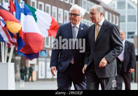 (150414) -- LUEBECK, April 14, 2015 () -- German Foreign Minister Frank-Walter Steinmeier (L) welcomes French Foreign Minister Laurent Fabius ahead of the meeting of the G7 Foreign Ministers in Luebeck, Germany, on April 14, 2015. (/Auswaertiges Amt/photothek.net) GERMANY-LUEBECK-G7-FM-MEETING Xinhua PUBLICATIONxNOTxINxCHN   Luebeck April 14 2015 German Foreign Ministers Frank Walter Stein Meier l welcomes French Foreign Ministers Laurent Fabius Ahead of The Meeting of The G7 Foreign Minister in Luebeck Germany ON April 14 2015  Office  Net Germany Luebeck G7 FM Meeting XINHUA PUBLICATIONxNOTx Stock Photo