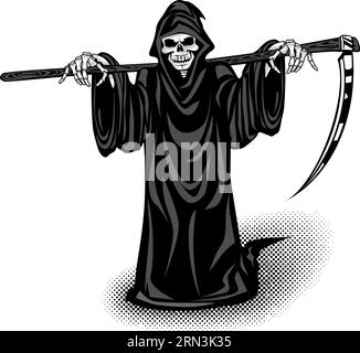 Grim Reaper of Death with scythe on shoulders. Vector icon on transparent background Stock Vector