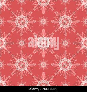 Vector seamless vintage pattern of abstract white lacy flowers on light red background Stock Vector