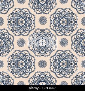 Vector seamless vintage pattern of abstract blue lace flowers on light background Stock Vector