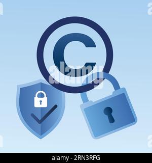 Protection sign copyright with padlock and security shield. Patent Office, Bureau banner. Legal consultation. Intellectual property defence. Authorshi Stock Vector