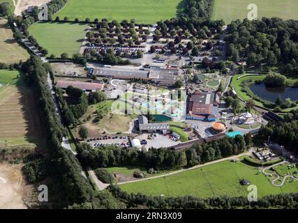 aerial view of Lightwater Valley Family Adventure Park, an amusement park near Ripon, North Yorkshire Stock Photo