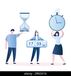 Various people with different watches. Deadline or time management background. Final countdown business concept isolated on white background. Characte Stock Vector
