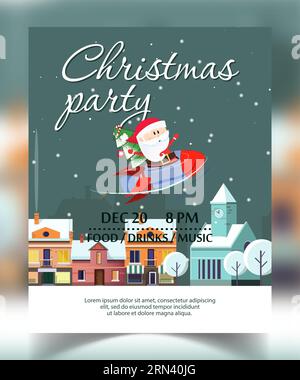 Christmas party invitation design with Santa in rocket Stock Vector