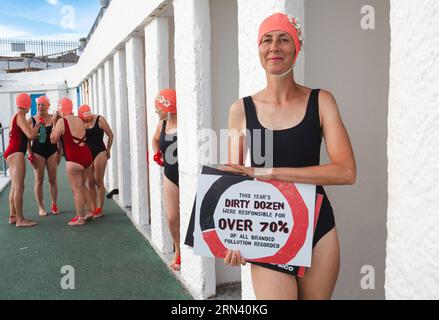 Surfers Against Sewage (SAS) have exposed the ‘Dirty Dozen’ brands responsible for most of UK plastic pollution, Penzance, Cornwall, UK. Stock Photo