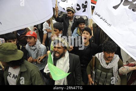 (150511) -- KABUL, May 11, 2015 -- Afghan policemen stand guard during ...