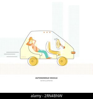 Autonomus self-driving car technology illustration Stock Vector