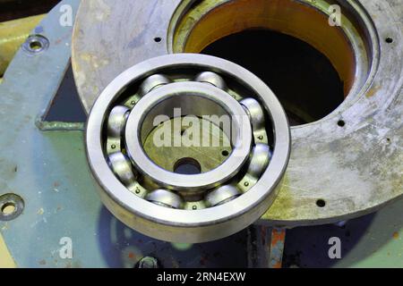 Friction bearing. Detail of an asynchronous electric motor. Repair of the electric motor Stock Photo