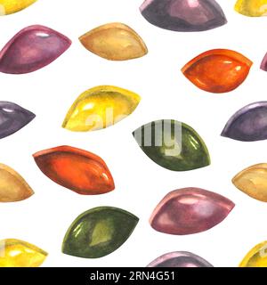 Watercolor seamless pattern of Korean rice cakes for Chuseok autumn harvest festival.Isolated illustrations on white background-songpyeong, hand drawn Stock Photo