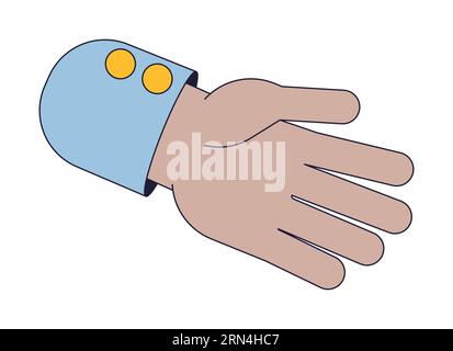 Human outstretched hand flat line concept vector spot illustration Stock Vector
