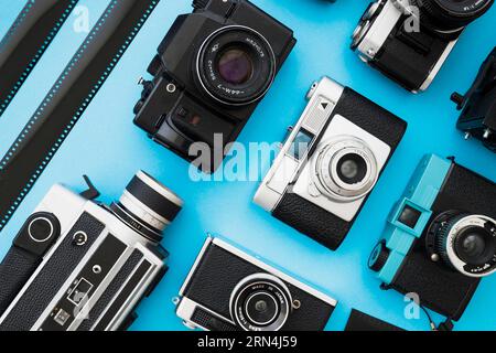 Film strips near video cameras Stock Photo