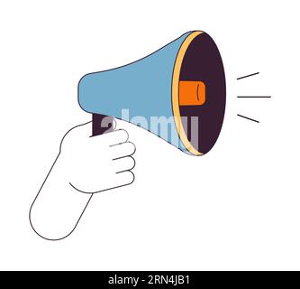Holding megaphone flat line color isolated vector hand Stock Vector
